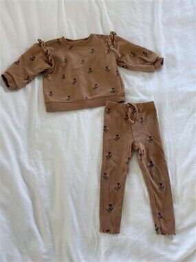Zara Kids Floral Matching Set - Tan 18-24M